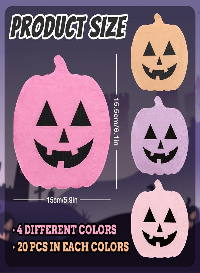 JarThenaAMCS مناديل ورقية على شكل يقطينة للهالوين من جارثينا إيه إم سي إس، 80 قطعة، 4 ألوان: وردي وبرتقالي، بتصميم يقطينة متقاطعة، للاستخدام مرة واحدة، مناسبة للغداء والعشاء والكوكتيلات، مثالية لتزيين حفلات أعياد الميلاد وحفلات استقبال المولود، مقاس 6 بوصات. - Image 2